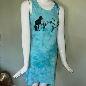 Julia black cat blue  Sleeveless Midi Dress